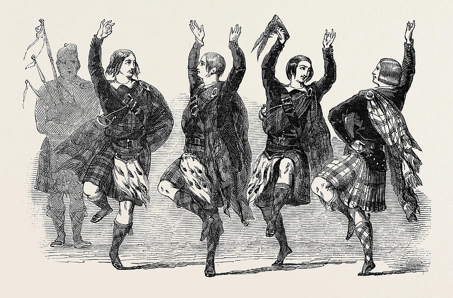 Highland Dancers And Pipers Drawing by English School