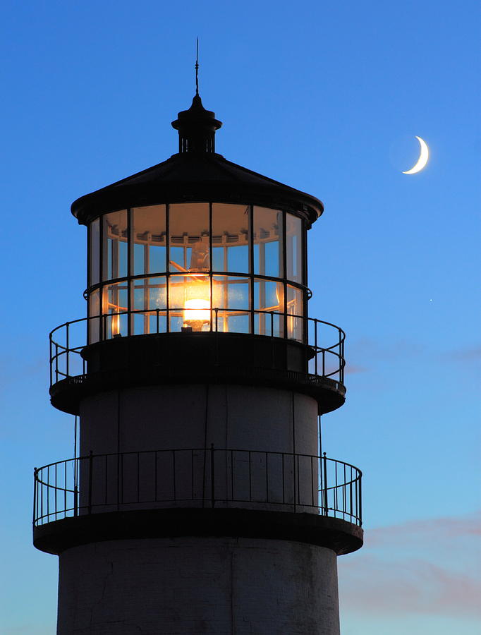 Highland Lighthouse and Crescent Moon Photograph by John Burk