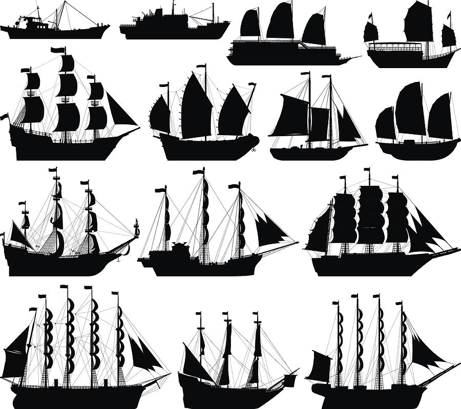 Highly Detailed Ship Silhouettes Drawing by Leontura
