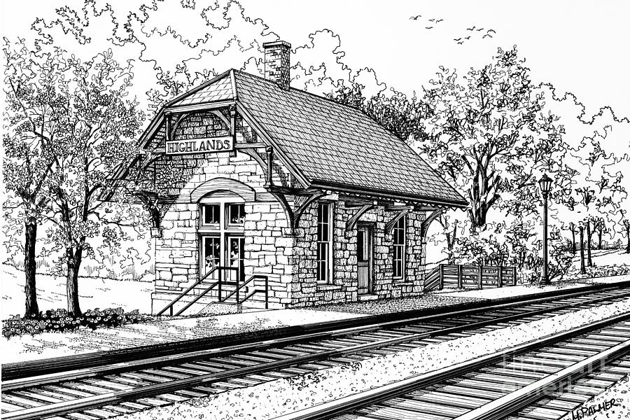 Highlands Train Station Drawing by Mary Palmer