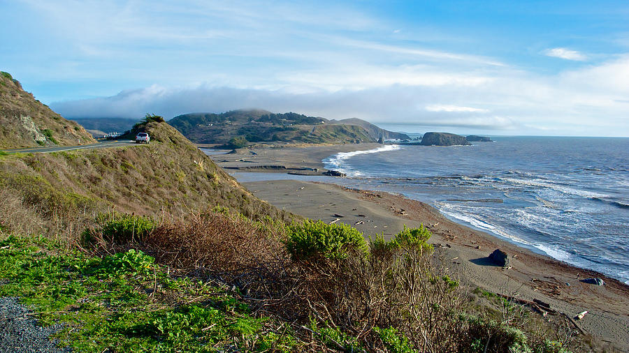 Highway 1 Near Outlet of Russian River into Pacific Ocean near Jenner ,California  Photograph by Ruth Hager