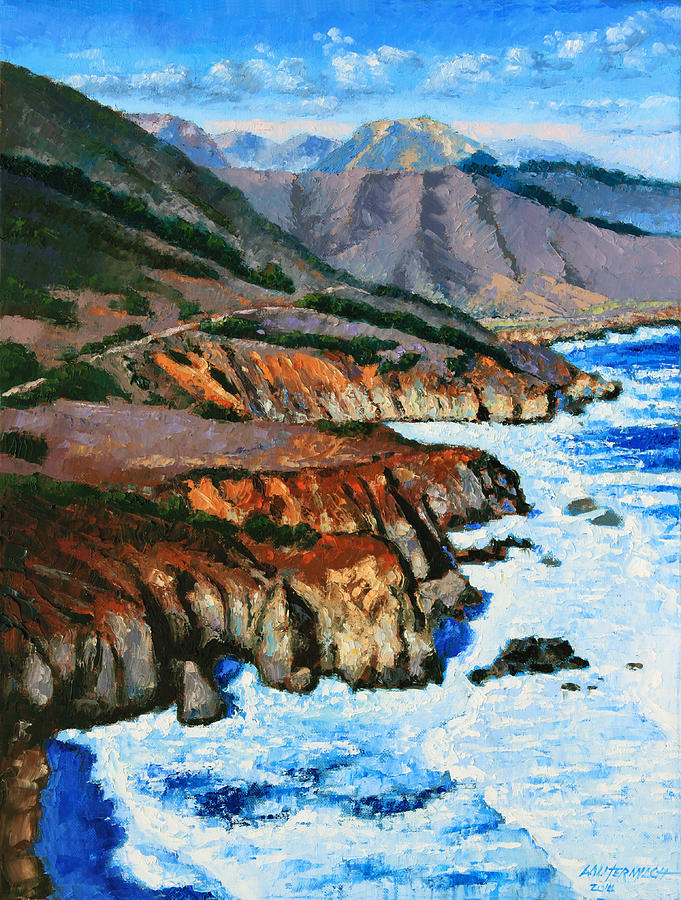 Highway Along Coastline Painting by John Lautermilch