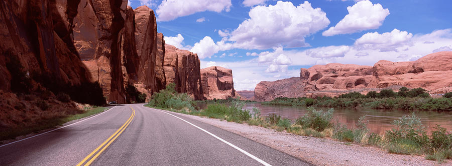 Nature Photograph - Highway Along Rock Formations, Utah by Panoramic Images