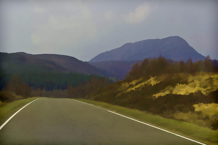 Tree Digital Art - Highway running through the wilderness of Scottish Highlands by Ashish Agarwal