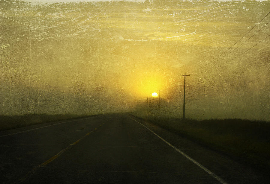 Yellow Photograph - Highway Sunset by Larysa  Luciw