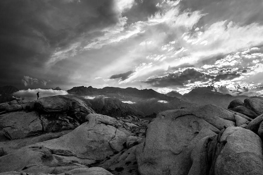 Black And White Photograph - Hiker at Alabama Hills by Cat Connor
