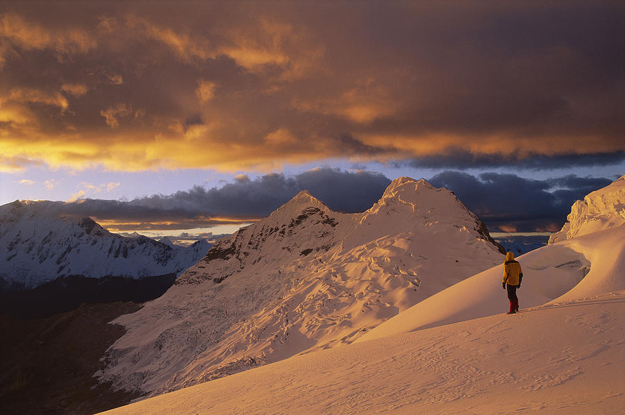Hiker At Sunset Chinchey Massif Peru Photograph by Grant  Dixon