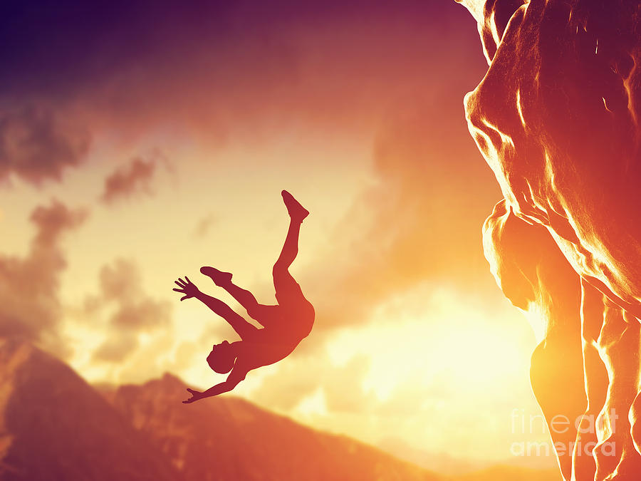 Fall Photograph - Hiker free falling from the mountain by Michal Bednarek