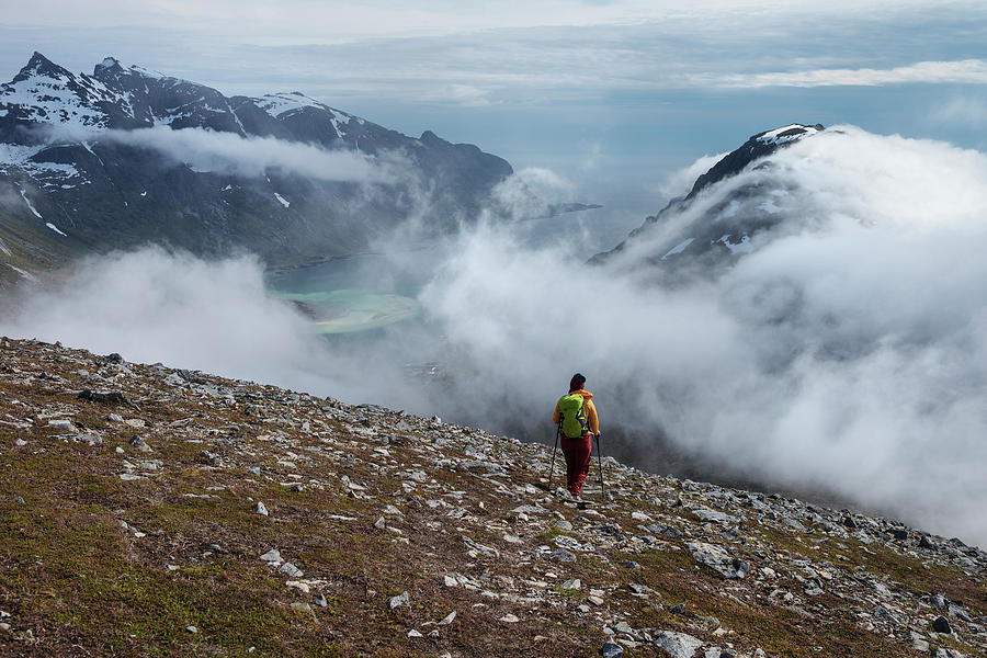 Walking Photograph - Hiker On Mountain Side Watching by Cody Duncan Walking Photograph - Hiker On Mountain Side Watching by Cody Duncan