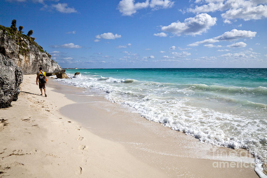 Hiker On The Beach At The Ruins Of Tulum Photograph by Ellen Thane
