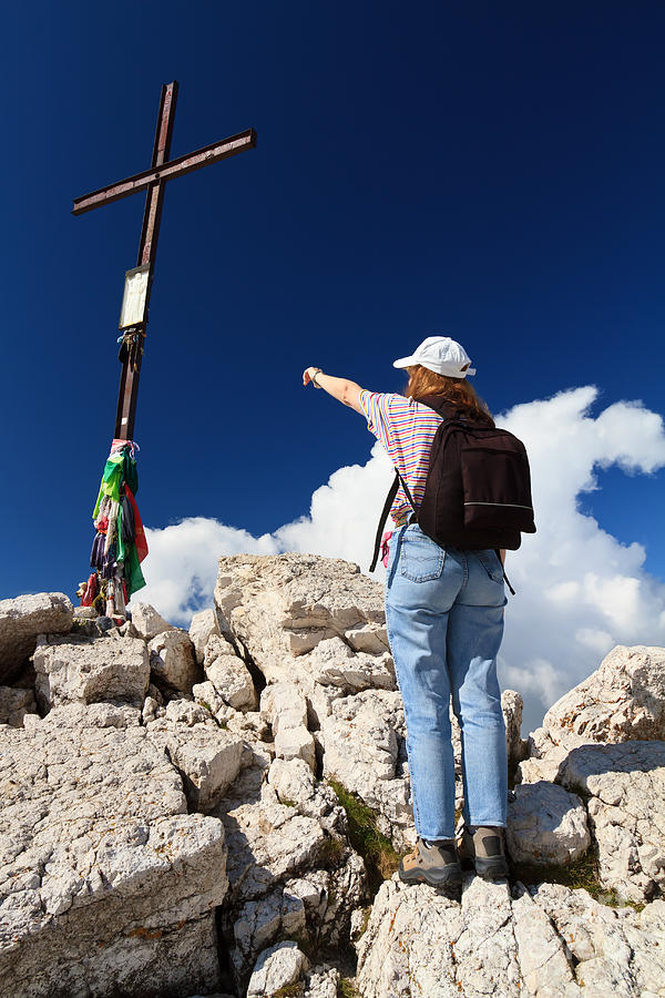 Hiker Pointing The Cross Photograph by Antonio Scarpi
