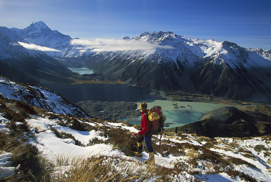 Hiker Viewing Mt Cook Photograph by Colin Monteath