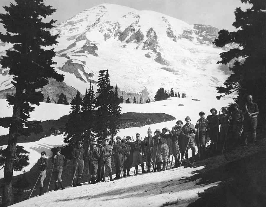 Hikers At Mount Rainier Park Photograph by Underwood Archives