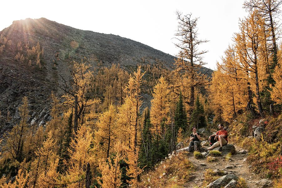 Hikers Rest Alongside Path In Autumn Photograph by Ascent Xmedia