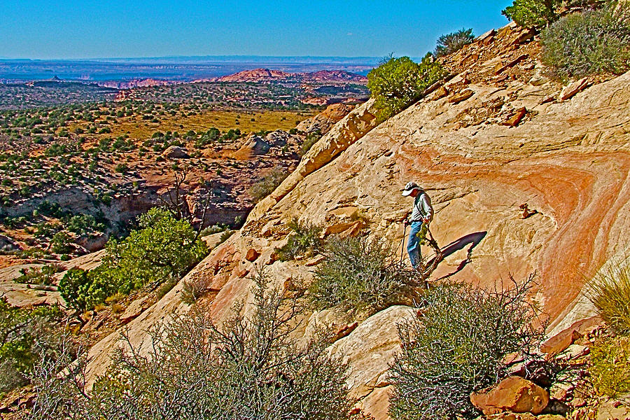 Hiking Steep Slickrock of Aztec Butte Trail in Island in the Sky in Canyonlands National Park, Utah Photograph by Ruth Hager