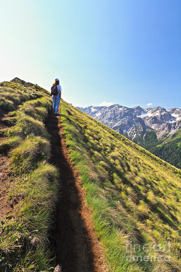 Hiking On Mountain Ridge Photograph by Antonio Scarpi