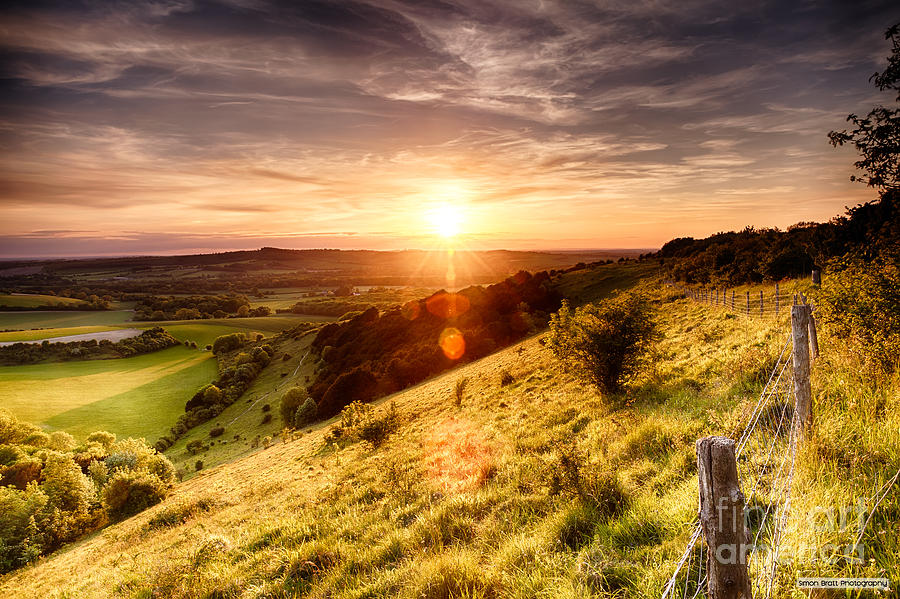 Sunset Photograph - Hill fence sunset by Simon Bratt