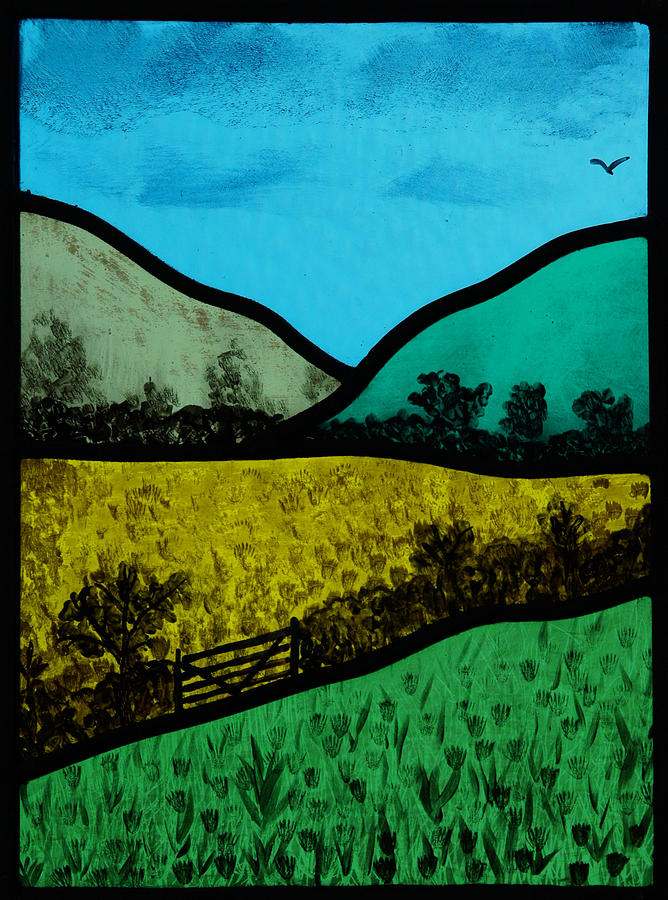 Hills and meadow Glass Art by Ron Harpham