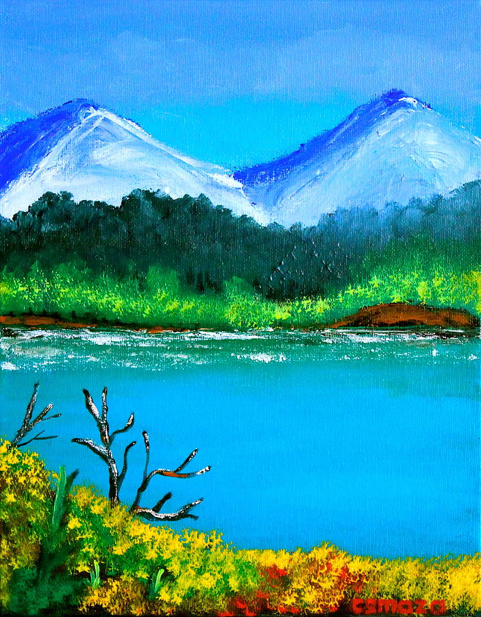 Hills by the Lake Painting by Cyril Maza