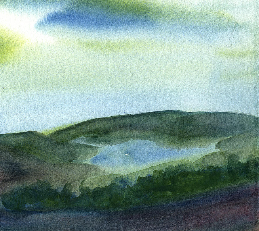 Lake Watercolor Painting - Hillside Lake by Frank Bright