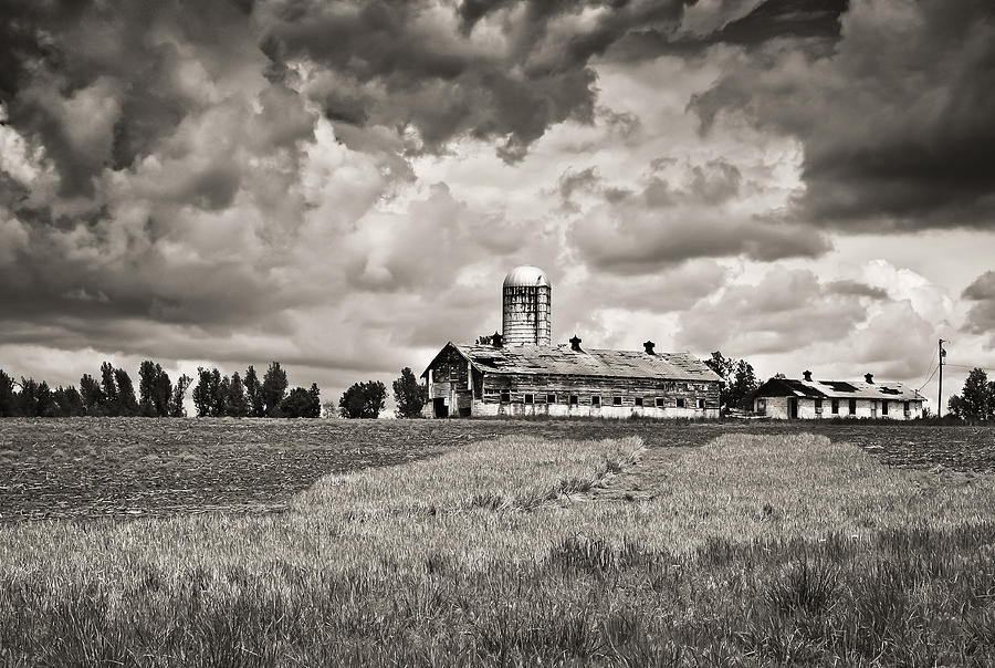 Hilltop Barn Under Storm Clouds 2 BW Photograph by Greg Jackson