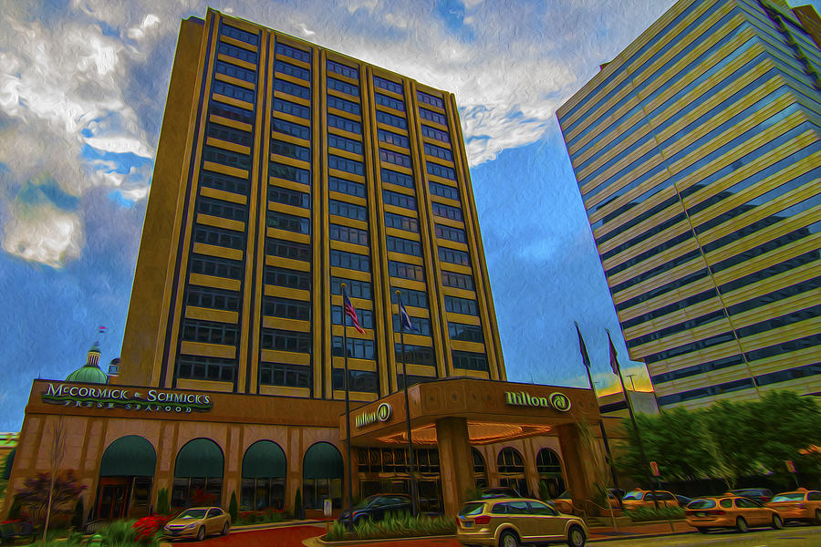 Hilton Hotel Indianapolis indiana Painted Digitally Photograph by David Haskett II