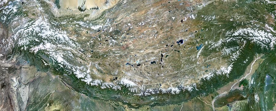 Space Photograph - Himalaya Mountains Asia True Colour Satellite Image  by Anonymous