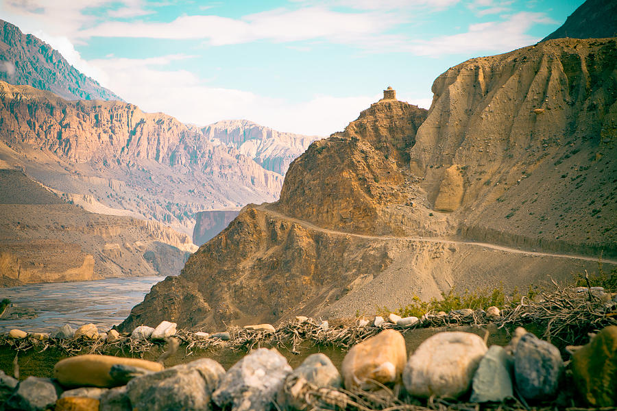 Nature Photograph - Himalayas road to Upper Mustang view from Kagbeni by Raimond Klavins
