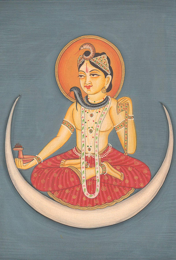 Hindu God Shiva Shankar Moon Miniature Artwork Painting India Yoga  Painting by A K Mundhra