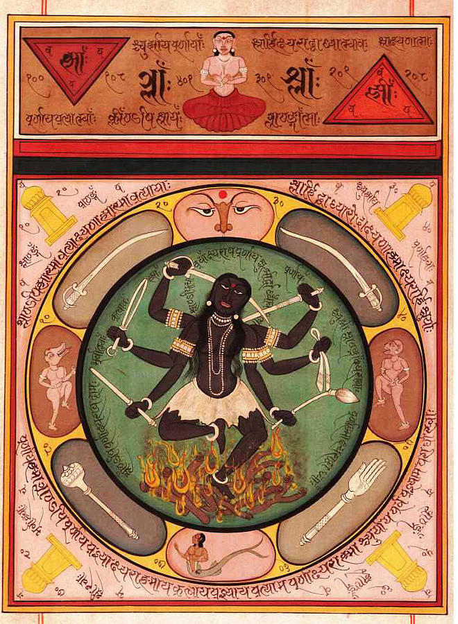 Hindu Goddess Kali Kalika Vedic Sanskrit Calligraphy Tantra Painting by A K Mundhra