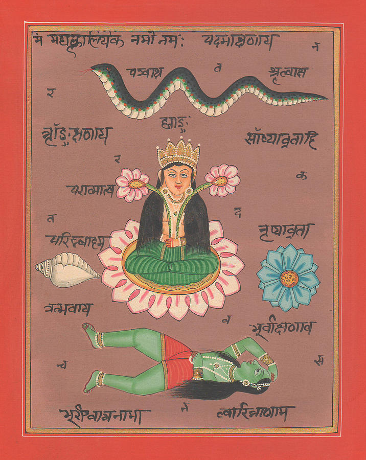 Hindu Goddess Laxmi Welth Money Handmade Painting Artist Water Color Flower Hinduism Yoga Painting by A K Mundhra