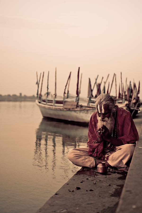 Prayer Photograph - Hindu Priest Offering Prayers by Nila Newsom