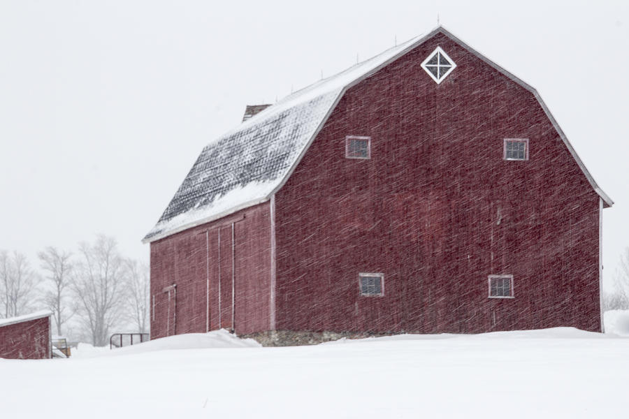 Hip Roof Red Barn In Winter Photograph by Joann Long