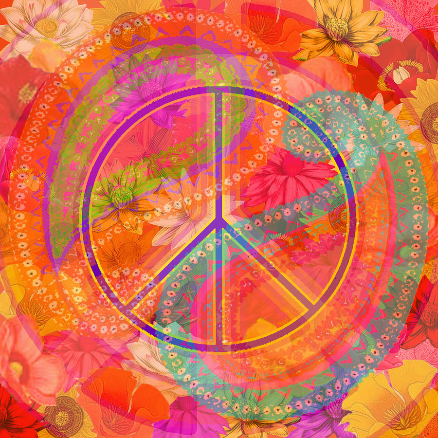Hippie Chic Paisley Flowers Peace Mixed Media