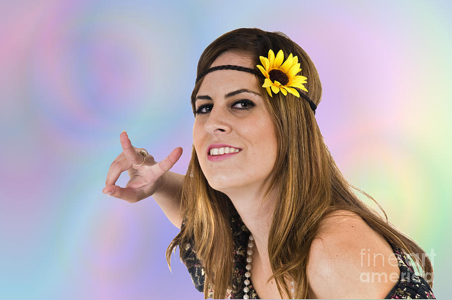 Hippie on psychedelic background  Photograph by Ilan Rosen