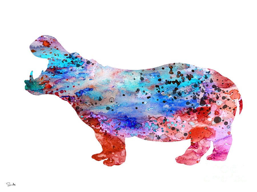Watercolor Painting - Hippo 3 by Watercolor Girl