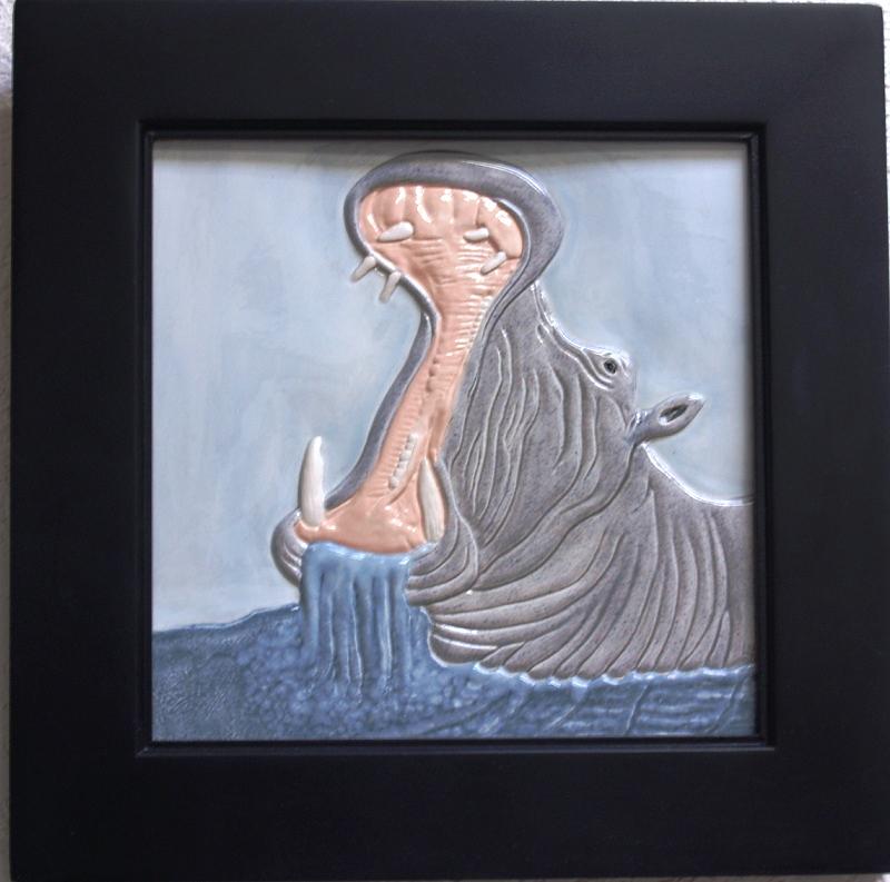 Endangered Species Ceramic Art - Hippo by Linda Andrews