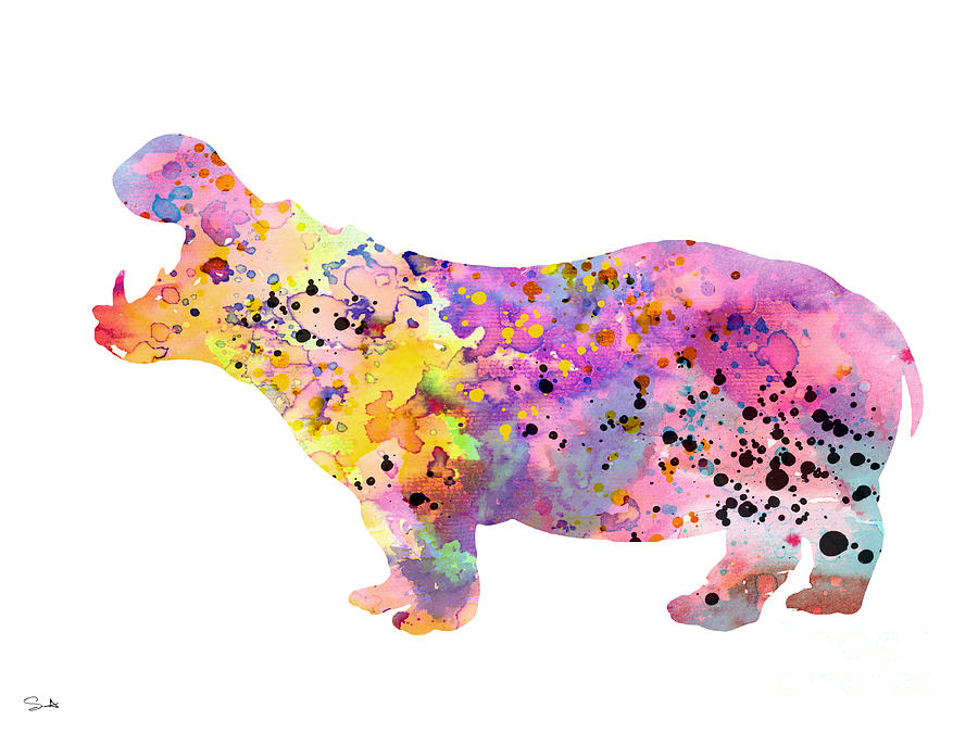 Watercolor Painting - Hippo  by Watercolor Girl