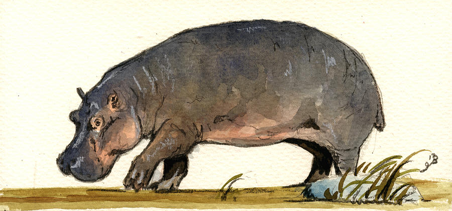 Hippo Painting - Hippo walk by Juan  Bosco