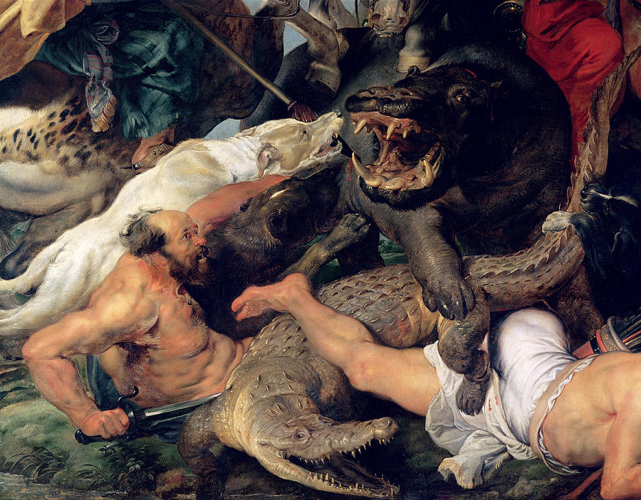 Hippopotamus And Crocodile Hunt, C.1615-16 Oil On Canvas Detail See Also 156517 Photograph by Peter Paul Rubens