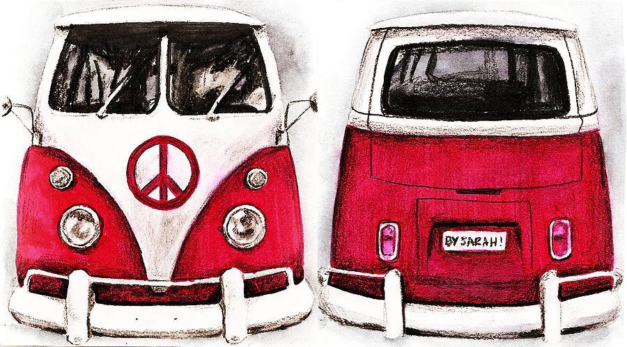 Hippy Van Illustration Drawing by Sarah Stonehouse