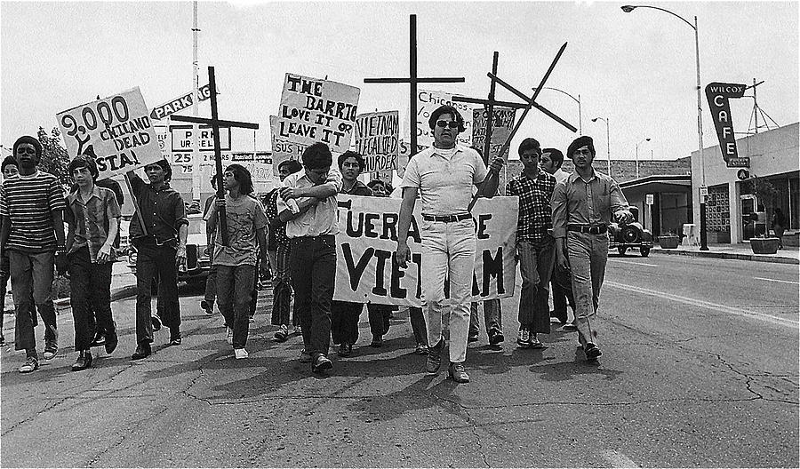Hispanic anti-Viet Nam War march Tucson Arizona 1971 black and white Photograph by David Lee Guss