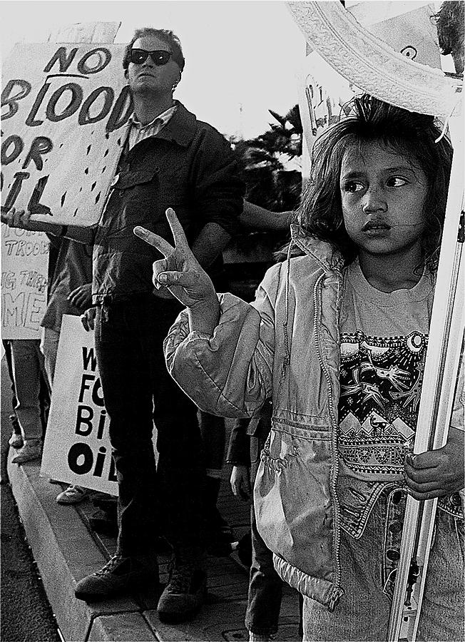 Hispanic protestor Winston Churchill victory finger sign anti-gulf War rally Tucson Arizona 1991 Photograph by David Lee Guss