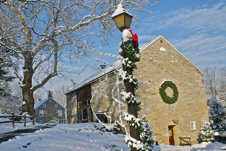 Historic America Grings Mill Barn Snow Holidays Photograph