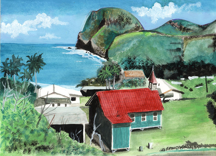 Hawaii Painting - Historic Kahakuloa Church in Maui by Kawika Kahiapo