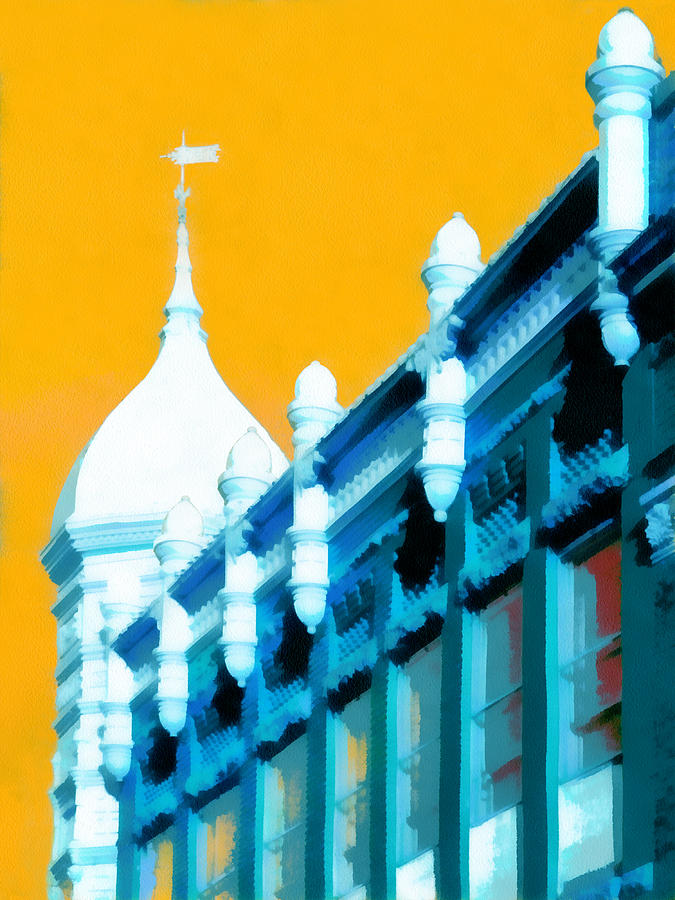 Historic Main Street in Blue and Yellow Painting by Ann Powell