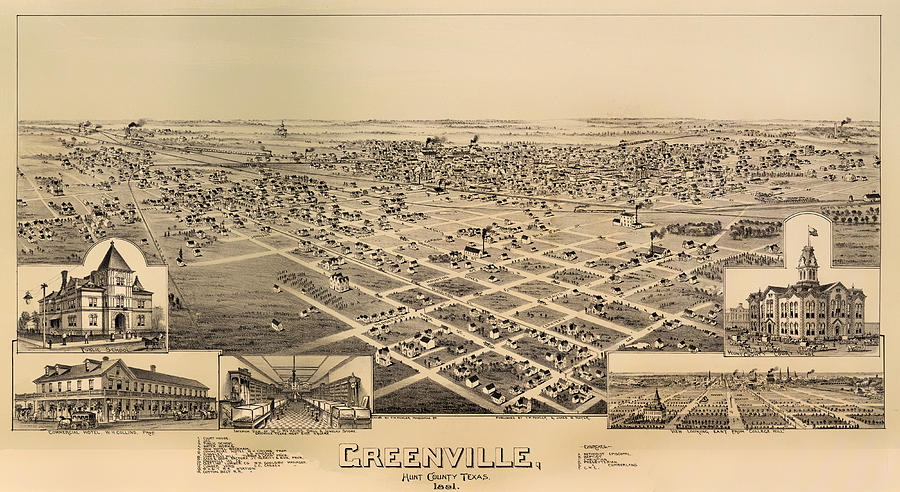 Historic Map of Greenville Texas 1891 Drawing by Mountain Dreams