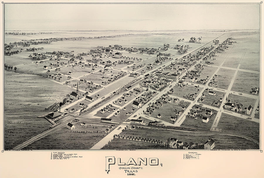 Map Drawing - Historic Map of Plano Texas 1891 by Mountain Dreams