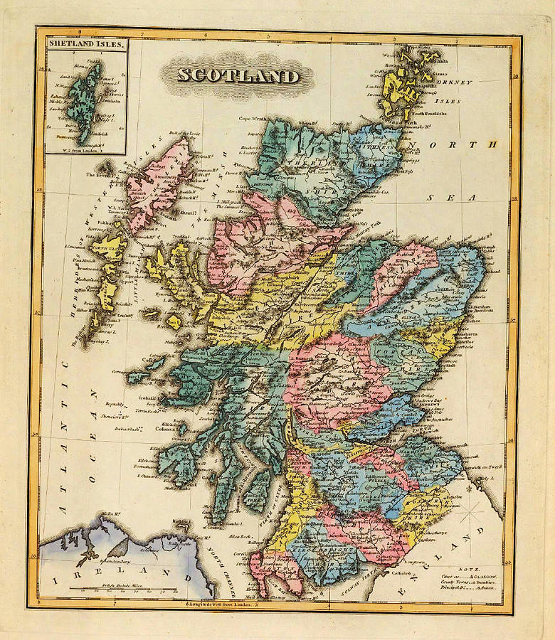 Historic Map Of Scotland By Fielding Lucas - 1817 Painting by MotionAge Designs