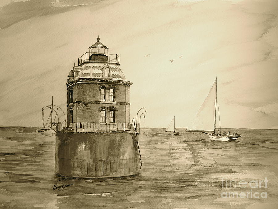 Historic Sandy Point Lighthouse  Painting by Nancy Patterson